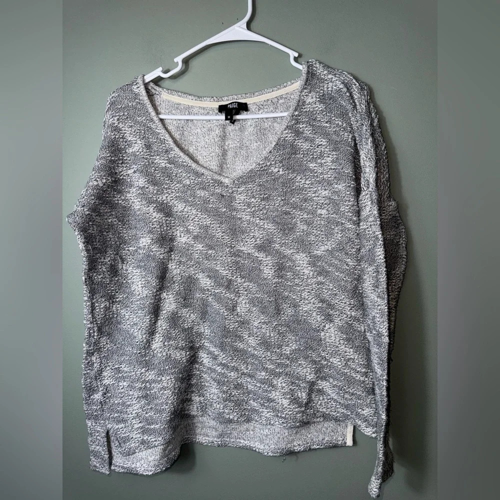 Paige Women's Martine Slub Knit Pullover Sweater Size Medium Gray Heather V-Neck